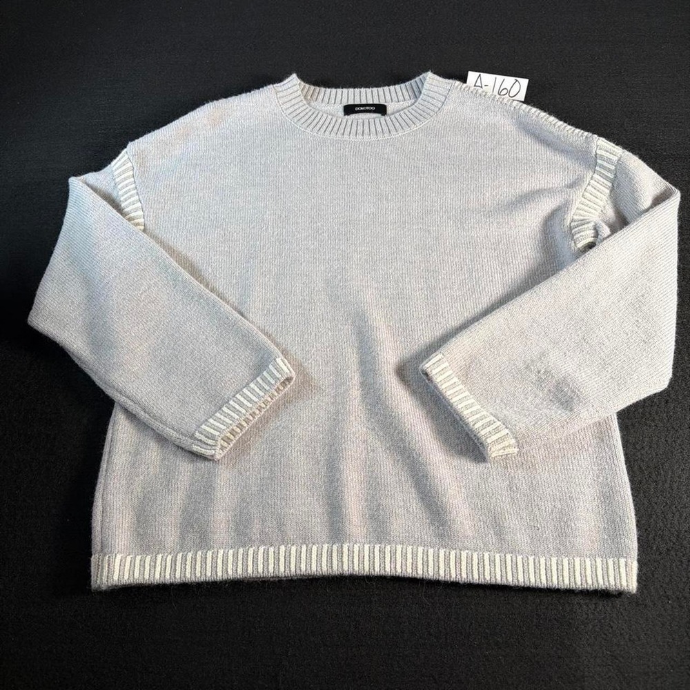 Dokotoo Womens L Gray Sweater Ivory Contrast Trim Crewneck Pullover